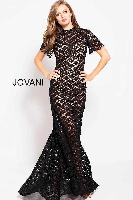 Party Dresses with Sequined Geometric Shapes and Lace and Chiffon Blend for Ladies' Modern and Feminine LookJovani 55710 Long Fitted Formal Dress Party Dresses with Sequined Geometric Shapes and Lace and Chiffon Blend for Ladies' Modern and Feminine LookJovani 55710 Long Fitted Formal Dress