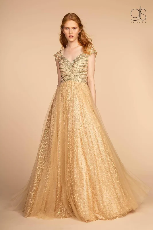 Party Dresses with Sheer Panels and Sequined Trim for Ladies' Sultry and Sparkly LookLong Formal Cap Sleeve Glitter Print Skirt Prom Dress Party Dresses with Sheer Panels and Sequined Trim for Ladies' Sultry and Sparkly LookLong Formal Cap Sleeve Glitter Print Skirt Prom Dress
