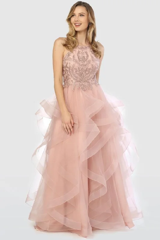 Party Dresses with Pleated Tulle Skirt and Sequined Geometric Shapes and Lace Overlay for Ladies' Princess and Feminine LookLong Prom Dress Formal Evening Gown