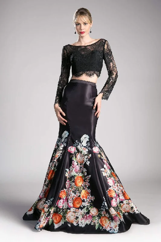 Party Dresses with Lace Insertions on the Skirt and Beaded Waistband for Ladies' Feminine and Glamorous LookCinderella Divine KC1800 Long Sleeve Two Piece Floral Mermaid Prom Gown Party Dresses with Lace Insertions on the Skirt and Beaded Waistband for Ladies' Feminine and Glamorous LookCinderella Divine KC1800 Long Sleeve Two Piece Floral Mermaid Prom Gown
