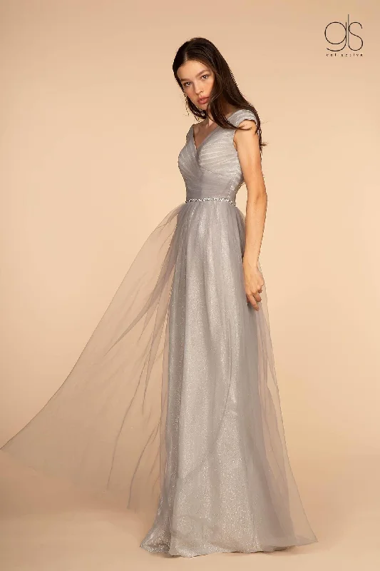 Tulle Party Dresses with Beaded Waistband for Ladies' Defined Waist and Graceful LookLong  Sleeveless Ball Gown Prom Formal Dress