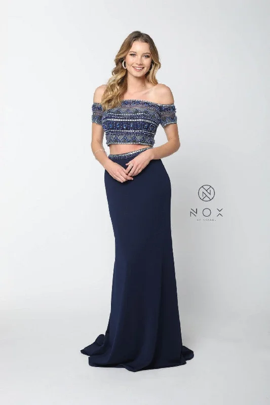 Party Dresses with Sequined Hearts and Ruffled Hem and Satin and Lace Combo for Ladies' Romantic and Feminine LookLong Two Piece Off The Shoulder Beaded Prom Dress Party Dresses with Sequined Hearts and Ruffled Hem and Satin and Lace Combo for Ladies' Romantic and Feminine LookLong Two Piece Off The Shoulder Beaded Prom Dress