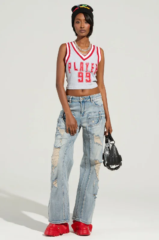 Denim jeans for outdoor adventures such as hiking, camping, and cyclingMADDIE MID RISE WIDE LEG JEANS