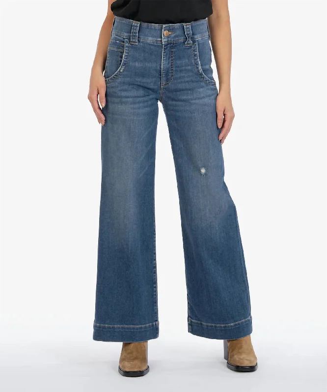 Denim jeans for a night out at a club or party with a trendy outfitMeg High Rise Wide Leg Jeans In Dark Stone Base Wash