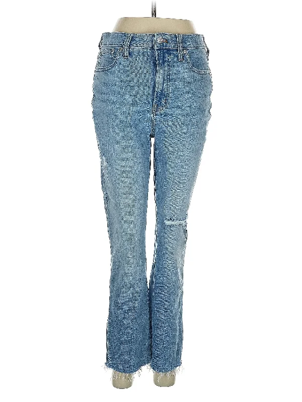 Side - slit denim jeans for added mobility and a modern and stylish lookMid-Rise Bootleg Jeans in Light Wash