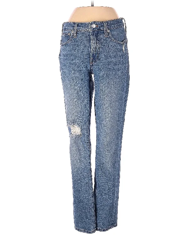 Denim jeans for a beach vacation when paired with a swimsuit cover - upMid-Rise Straight-leg The Mid-Rise Perfect Vintage Jean In Ainsdale Wash: Knee-Rip Edition