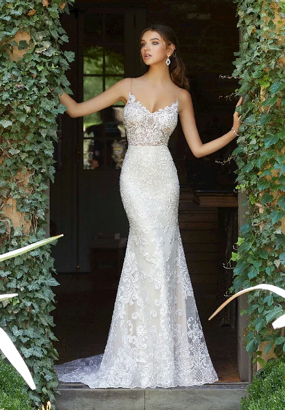 Wedding Dresses with Sequined Stripes and Sheer Back and Embroidered Birds and Belt and Embroidered Floral Patterns for a Bold and Nature Inspired LookMorilee 5704 - Size 12 Wedding Dresses with Sequined Stripes and Sheer Back and Embroidered Birds and Belt and Embroidered Floral Patterns for a Bold and Nature Inspired LookMorilee 5704 - Size 12