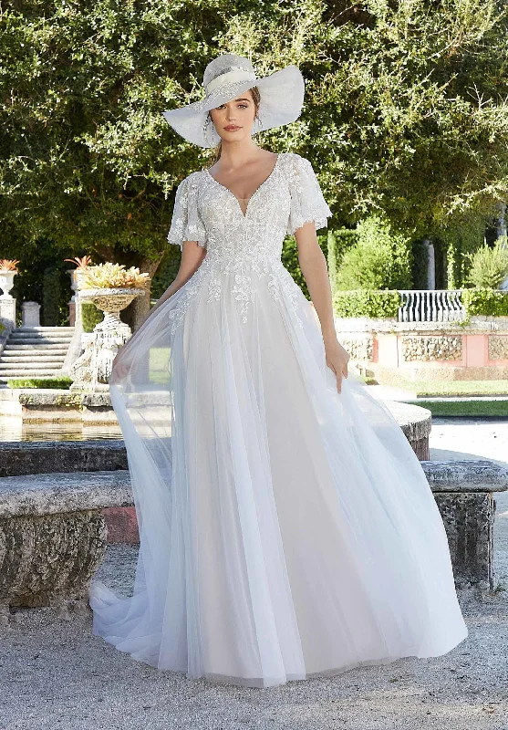 Chiffon Wedding Dresses with Slit and Embroidered Hem for Added EleganceMorilee 6975 - Size 26