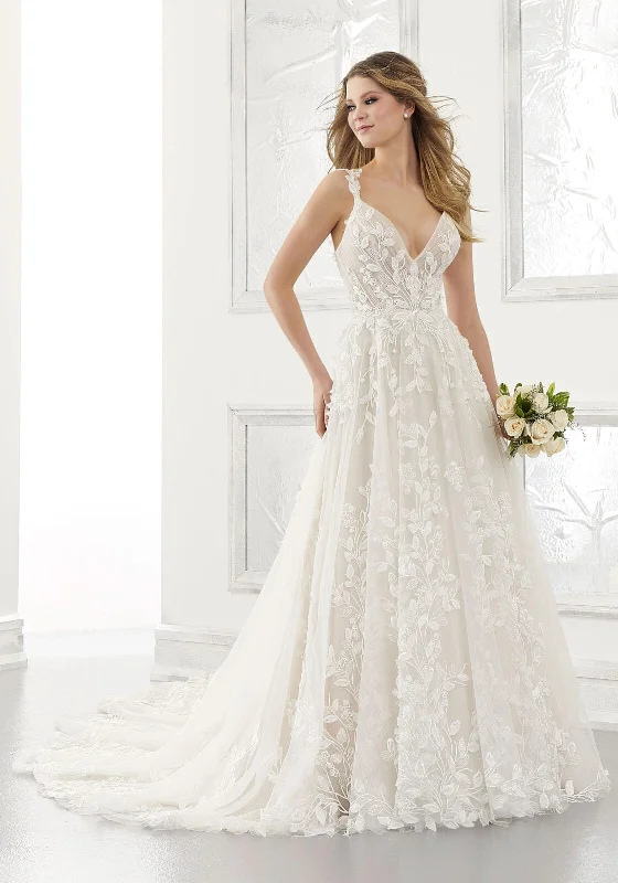Long Train Wedding Dresses with Crystal Buttons and Lace Trim for a Grand EntranceMorilee Adelaide - Size 10 Long Train Wedding Dresses with Crystal Buttons and Lace Trim for a Grand EntranceMorilee Adelaide - Size 10