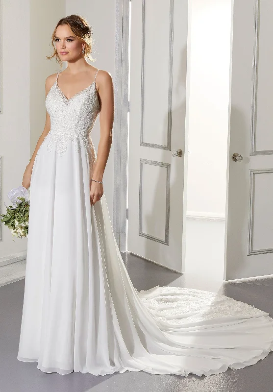 Mesh Paneled Wedding Dresses with Beaded Appliques for a Modern EdgeMorilee Ailani 5873 - Size 14 Mesh Paneled Wedding Dresses with Beaded Appliques for a Modern EdgeMorilee Ailani 5873 - Size 14