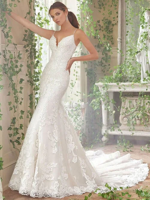 Wedding Dresses with Satin Trimmed Collar and Ruffled Hem and Bow at the Waist for a Classic and Girly LookMorilee Blu 5702 - Size 8 Wedding Dresses with Satin Trimmed Collar and Ruffled Hem and Bow at the Waist for a Classic and Girly LookMorilee Blu 5702 - Size 8