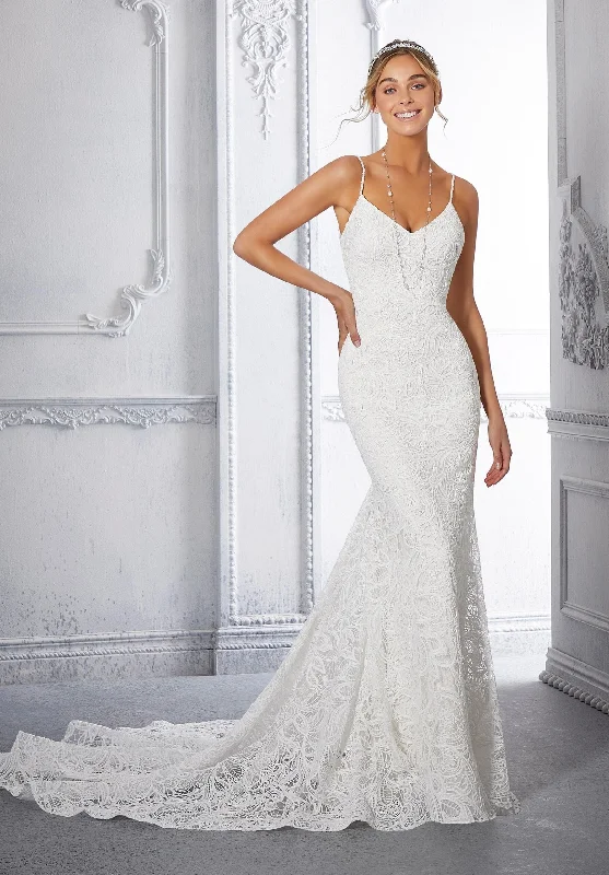 Wedding Dresses with Sequined Hearts and Satin and Lace Combination and Bow at the Waist for a Valentine's Day Wedding RomanceMorilee Calypso - Size 8 Wedding Dresses with Sequined Hearts and Satin and Lace Combination and Bow at the Waist for a Valentine's Day Wedding RomanceMorilee Calypso - Size 8