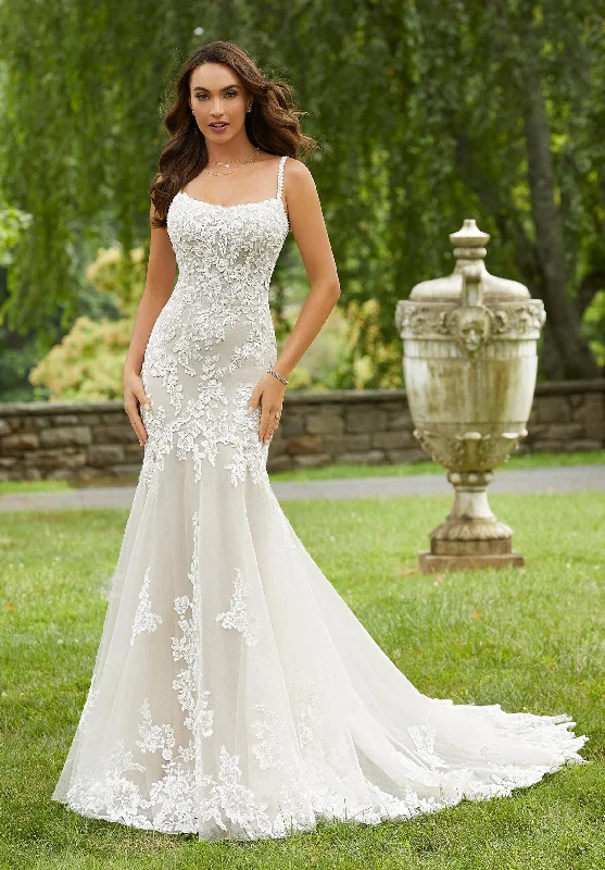 Wedding Dresses with Ruffled Sleeveless Top and Sequined Bodice and Tulle Skirt and Beaded Waistband and Bow at the Back for a Dramatic and Glamorous LookMorilee Dana 2421 - Size 18 Wedding Dresses with Ruffled Sleeveless Top and Sequined Bodice and Tulle Skirt and Beaded Waistband and Bow at the Back for a Dramatic and Glamorous LookMorilee Dana 2421 - Size 18