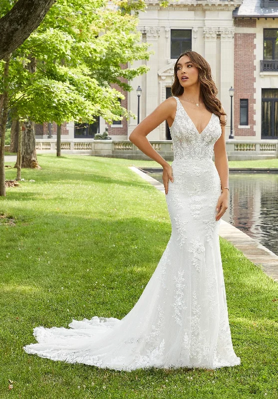 Wedding Dresses with Metallic Sequined Bodice and Chiffon Skirt and Sheer Back and Belt for a Glamorous and Sexy LookMorilee Daria 2408 - Size 18 Wedding Dresses with Metallic Sequined Bodice and Chiffon Skirt and Sheer Back and Belt for a Glamorous and Sexy LookMorilee Daria 2408 - Size 18