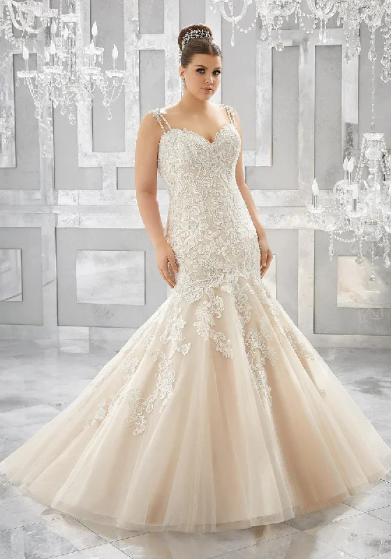 Mermaid Style Tulle Wedding Dresses with Sequined Skirt for Glamorous BridesMorilee Julietta 3221 - Size 24 Mermaid Style Tulle Wedding Dresses with Sequined Skirt for Glamorous BridesMorilee Julietta 3221 - Size 24