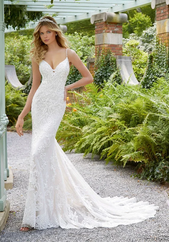 Organza Wedding Dresses with Sparkly Appliques and Beaded Waist for a Fairy Tale LookMorilee Perdita - Size 10 Organza Wedding Dresses with Sparkly Appliques and Beaded Waist for a Fairy Tale LookMorilee Perdita - Size 10