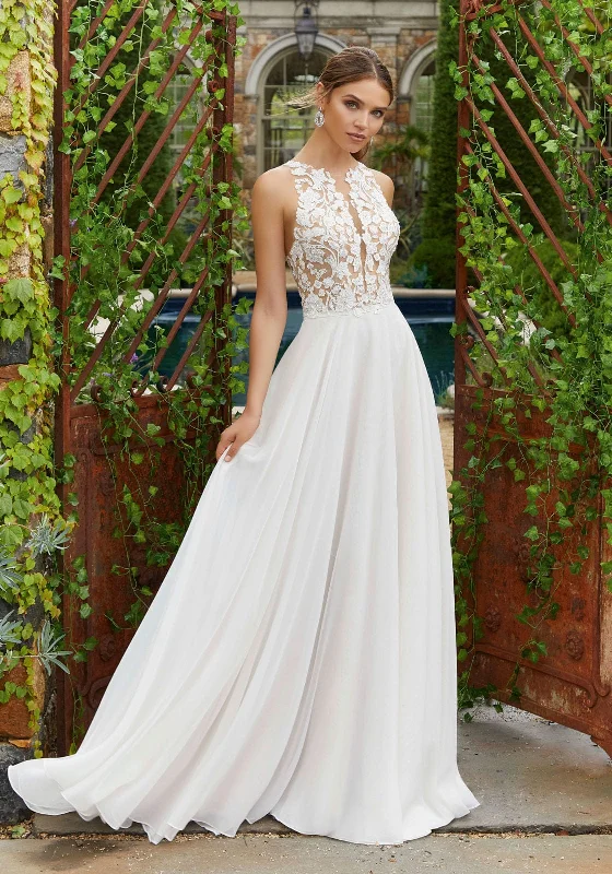 Wedding Dresses with Beaded Waistbands and Tiered Skirts and Lace Overlay for a Glamorous and Feminine LookMorilee Polina - Size 14 Wedding Dresses with Beaded Waistbands and Tiered Skirts and Lace Overlay for a Glamorous and Feminine LookMorilee Polina - Size 14
