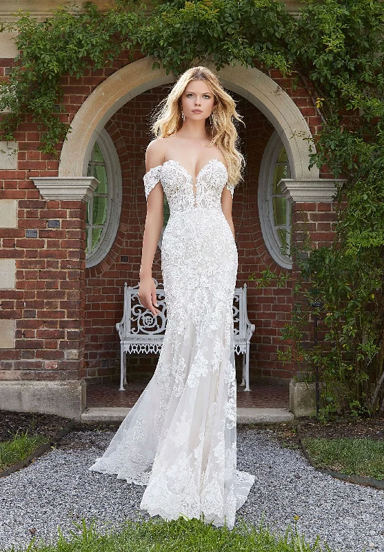 Wedding Dresses with Lace and Tulle Combo and Bow Accents and Beaded Bodice for a Fairy Tale LookMorilee Priyanka - Size 10 Wedding Dresses with Lace and Tulle Combo and Bow Accents and Beaded Bodice for a Fairy Tale LookMorilee Priyanka - Size 10