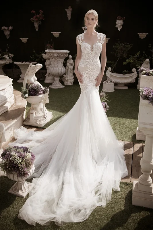 Wedding Dresses with Sheer Sleeve and Sequined Cuffs and Bow at the Waist and Embroidered Skirt and Belt and Embroidered Floral Patterns for an Elegant and Intricate LookNaama and Anat Devine - Size 6 Wedding Dresses with Sheer Sleeve and Sequined Cuffs and Bow at the Waist and Embroidered Skirt and Belt and Embroidered Floral Patterns for an Elegant and Intricate LookNaama and Anat Devine - Size 6