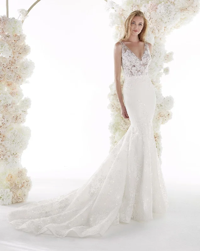 Mesh Paneled Wedding Dresses with Beaded Appliques for a Modern EdgeNicole Spose COA20841 - Size 12 Mesh Paneled Wedding Dresses with Beaded Appliques for a Modern EdgeNicole Spose COA20841 - Size 12