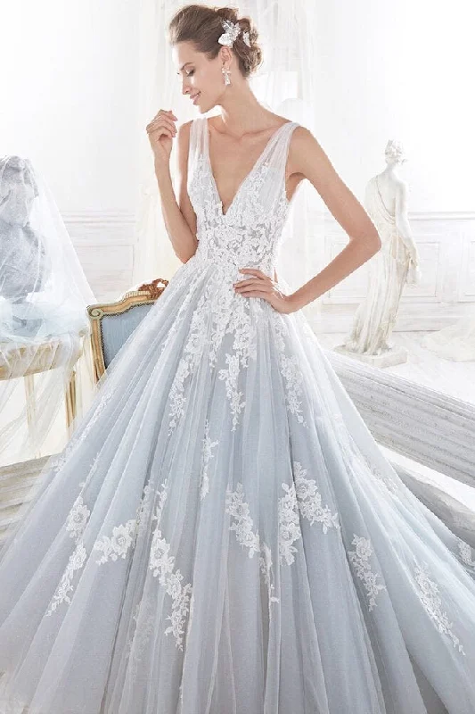 Wedding Dresses with Pleated Skirts and Lace Overlay and Bow at the Back for a Feminine and Timeless LookNicole Spose NIAB18105 - Size 14 Wedding Dresses with Pleated Skirts and Lace Overlay and Bow at the Back for a Feminine and Timeless LookNicole Spose NIAB18105 - Size 14