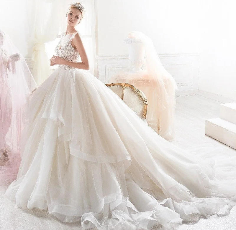 Wedding Dresses with Lace and Tulle Combo and Bow Accents and Beaded Bodice for a Fairy Tale LookNicole Spose NIAB18114 - Size 8 Wedding Dresses with Lace and Tulle Combo and Bow Accents and Beaded Bodice for a Fairy Tale LookNicole Spose NIAB18114 - Size 8