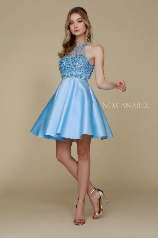 Party Dresses with Satin Trimmed Collar and Bow Back and Embroidered Skirt and Sequined Bodice for Ladies' Classic and Glamorous LookShort Sexy Prom Homecoming Dress Party Dresses with Satin Trimmed Collar and Bow Back and Embroidered Skirt and Sequined Bodice for Ladies' Classic and Glamorous LookShort Sexy Prom Homecoming Dress