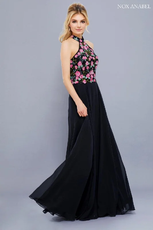 Party Dresses with Cut Out Details and Lace Insertions for Ladies' Bold and Feminine LookLong Halter Floral Bodice Formal Evening Gown Party Dresses with Cut Out Details and Lace Insertions for Ladies' Bold and Feminine LookLong Halter Floral Bodice Formal Evening Gown