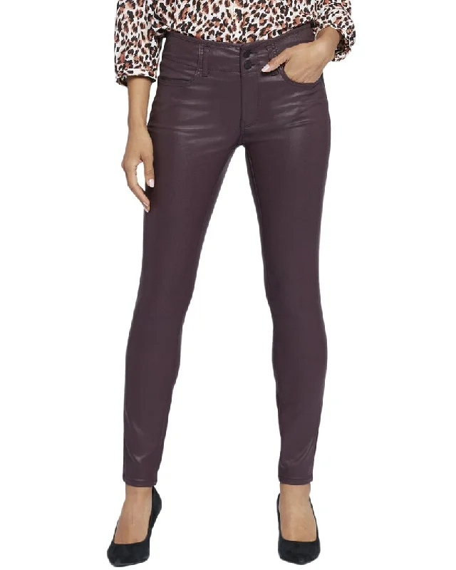 Denim jeans for a hiking trip to provide freedom of movement and durabilityNYDJ Ami Dark Cherry Coated Skinny Leg Jean