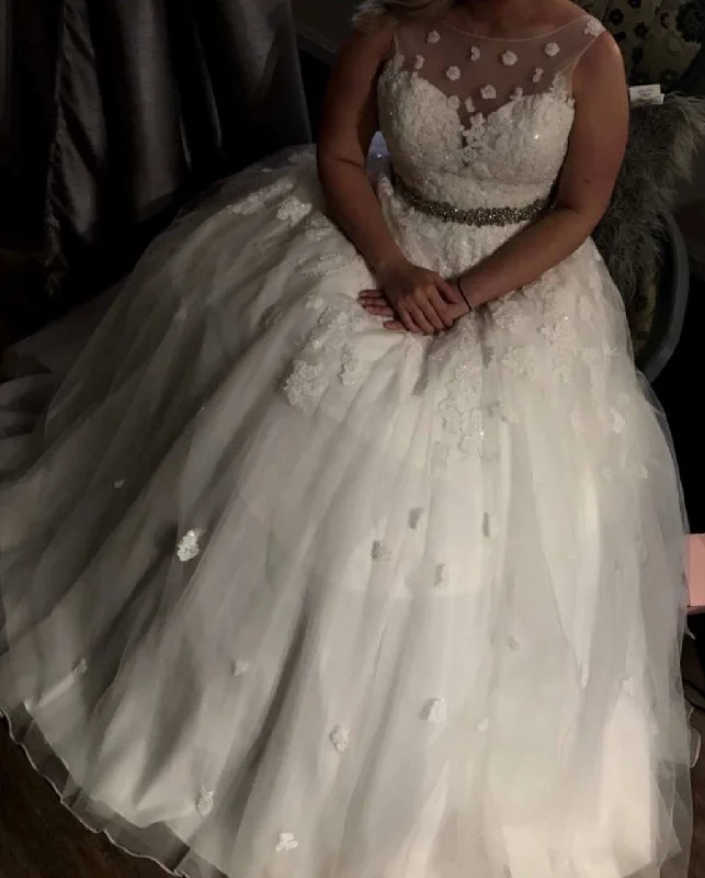 Wedding Dresses with Metallic Sequined Bodice and Chiffon Skirt and Sheer Back and Belt for a Glamorous and Sexy LookOther Sleeveless Illusion Sweetheart A-Line