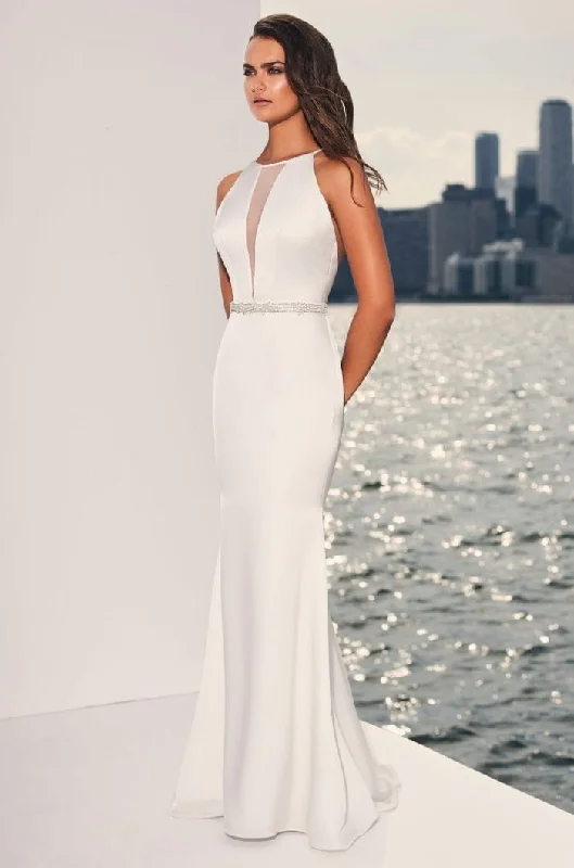 Wedding Dresses with High Low Sheer Skirt and Embroidered Birds and Sequined Floral Motifs for a Nature Inspired and Dramatic LookPaloma Blanca 4833 - Size 10 Wedding Dresses with High Low Sheer Skirt and Embroidered Birds and Sequined Floral Motifs for a Nature Inspired and Dramatic LookPaloma Blanca 4833 - Size 10