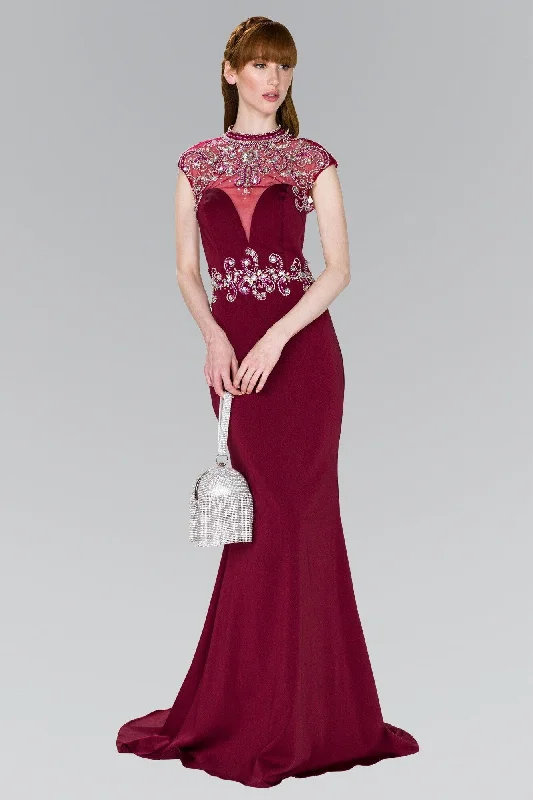 Party Dresses with Satin Trimmed Collar and Bow Back and Embroidered Skirt and Sequined Bodice for Ladies' Classic and Glamorous LookProm Long Cap Sleeve Open Back Formal Gown Party Dresses with Satin Trimmed Collar and Bow Back and Embroidered Skirt and Sequined Bodice for Ladies' Classic and Glamorous LookProm Long Cap Sleeve Open Back Formal Gown