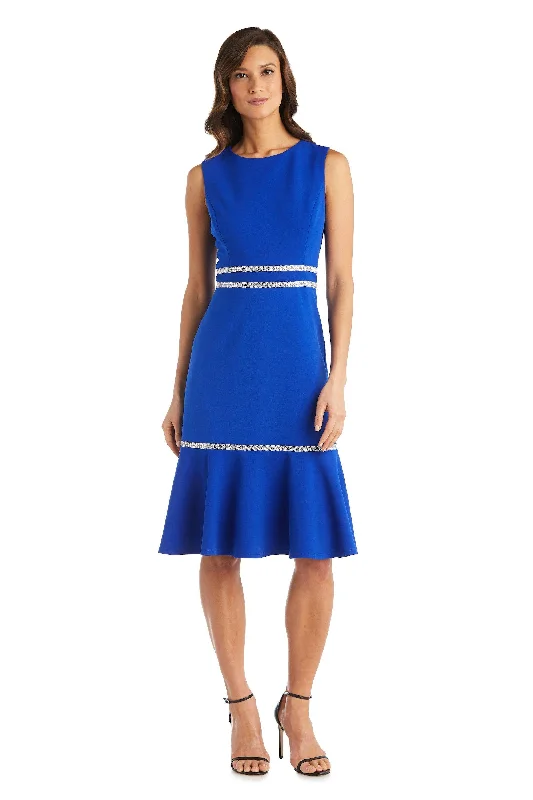 Party Dresses with Sequined Star Motifs and Sheer Sleeve and Ruffled Hem for Ladies' Celestial and Flirty LookR&M Richards 5619 Formal Fishtail Sleeveless Short Dress