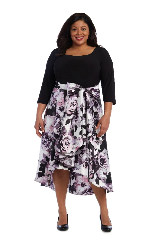 Party Dresses with Sequined Stripes and Sheer Back and Embroidered Birds for Ladies' Bold and Nature Inspired LookR&M Richards 5050W High Low Mother Of The Bride Print Dress