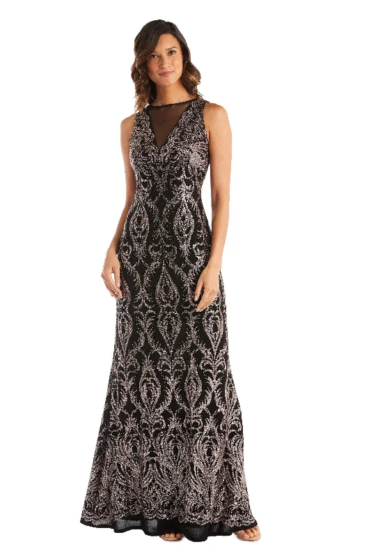 Tulle Party Dresses with Beaded Waistband for Ladies' Defined Waist and Graceful LookR&M Richards 5971 Long Formal Evening Glitter Dress