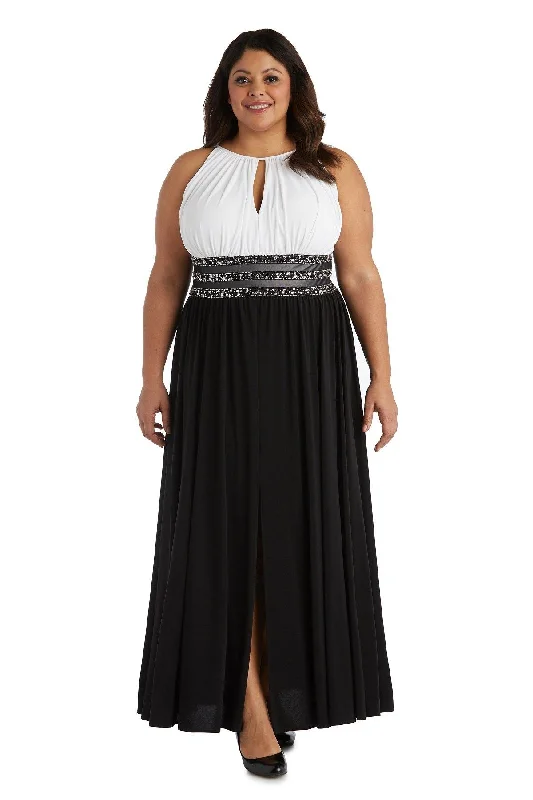 Party Dresses with Embroidered Stars and Sequined Dots and Sheer Sleeve for Ladies' Celestial and Elegant LookR&M Richards 1028W Long Formal Plus Size Dress