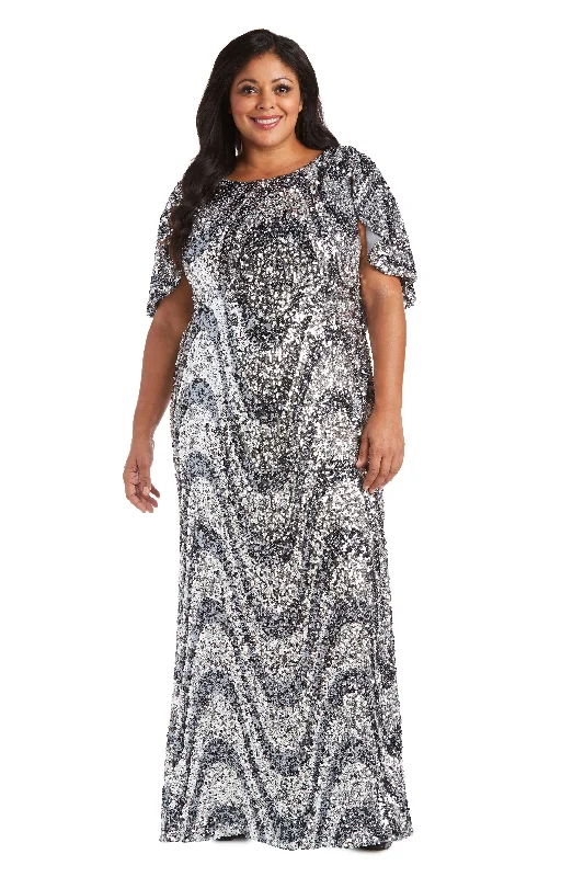 Party Dresses with Sheer Sleeve and Sequined Cuffs and Bow at the Waist for Ladies' Elegant and Sweet LookR&M Richards 7510W Long Mother Of The Bride Plus Size Dress Party Dresses with Sheer Sleeve and Sequined Cuffs and Bow at the Waist for Ladies' Elegant and Sweet LookR&M Richards 7510W Long Mother Of The Bride Plus Size Dress
