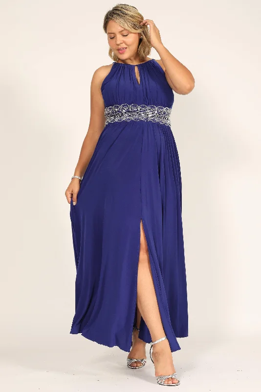 Party Dresses with Ruffled Sleeves and High Neck for Ladies' Dramatic and Elegant LookR&M Richards 1328W Long Plus Size Embellished Waist Dress Party Dresses with Ruffled Sleeves and High Neck for Ladies' Dramatic and Elegant LookR&M Richards 1328W Long Plus Size Embellished Waist Dress