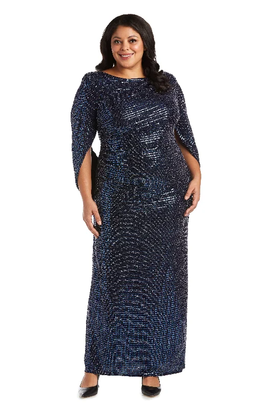 Party Dresses with Satin Trimmed Collar and Bow Back and Embroidered Skirt and Sequined Bodice for Ladies' Classic and Glamorous LookR&M Richards 5872W Long Plus Size Formal Dress