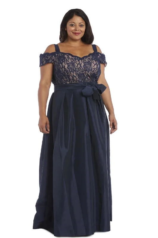 Party Dresses with Ruffled Sleeveless Top and Sequined Bodice and Tulle Skirt and Beaded Waistband for Ladies' Dramatic and Glamorous LookR&M Richards 2056W Long Plus Size Lace Top Dress