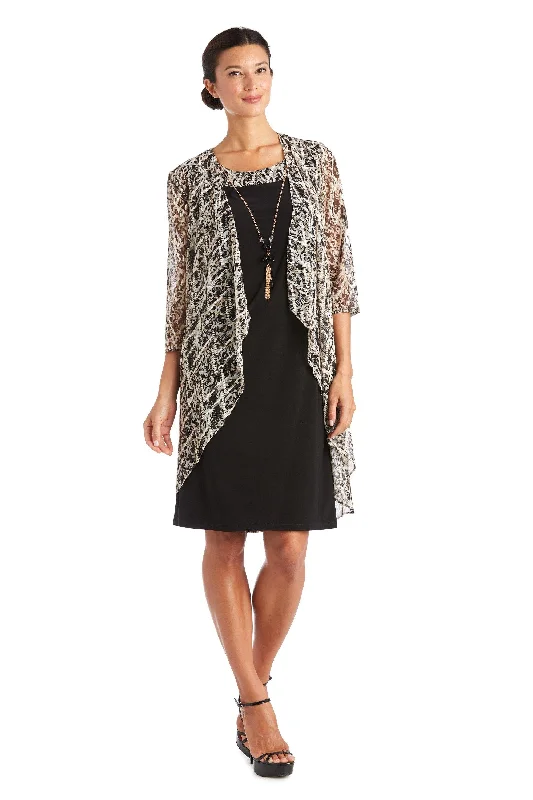 Party Dresses with Sequined Hearts and Ruffled Hem and Satin and Lace Combo and Bow at the Waist for Ladies' Romantic and Sweet LookR&M Richards 7167 Mother Of Bride Jacket Short Dress