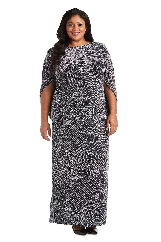 Party Dresses with Sequined Star Motifs and Sheer Sleeve for Ladies' Celestial and Elegant LookR&M Richards 5912W Plus Size Metallic Long Dress Party Dresses with Sequined Star Motifs and Sheer Sleeve for Ladies' Celestial and Elegant LookR&M Richards 5912W Plus Size Metallic Long Dress