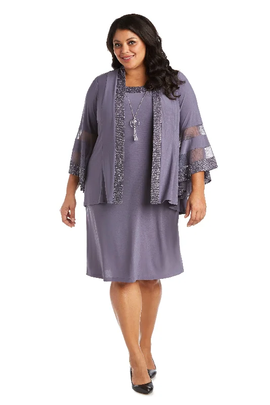 Tiered Party Dresses with Floral Applique for Ladies' Garden PartiesR&M Richards 7005W Plus Size Two Piece Set Jacket Dress
