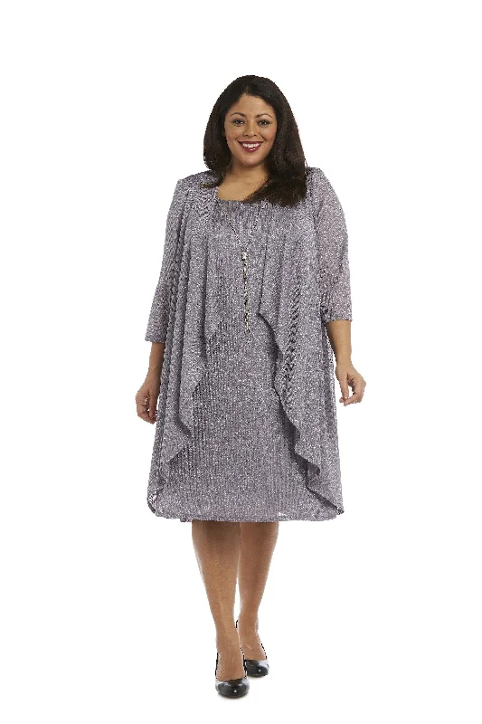 Embroidered Party Dresses with Metallic Thread for Ladies' Cultural FestivalsR&M Richards 1647W Short Plus Size Metallic Dress