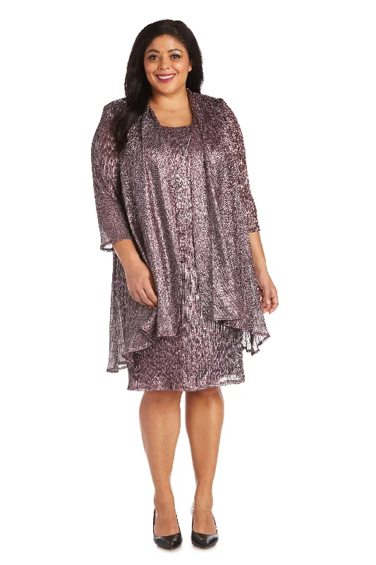 Wrap Style Party Dresses with Belt for Ladies' Comfortable and Stylish OutfitR&M Richards 7261W Short Plus Size Metallic Dress