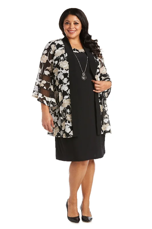 Puff Sleeve Party Dresses with Bell Bottom for Ladies' 80s Style PartyR&M Richards 7509W Short Plus Size Print Jacket Dress