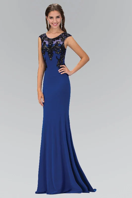 Tiered Party Dresses with Floral Applique for Ladies' Garden PartiesLong Cap Sleeve Mermaid Fit Prom Formal Dress Tiered Party Dresses with Floral Applique for Ladies' Garden PartiesLong Cap Sleeve Mermaid Fit Prom Formal Dress