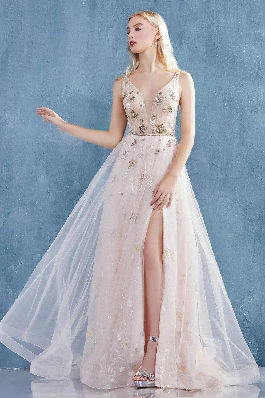 Party Dresses with Rhinestone Embellishments and Sheer Sleeves for Ladies' Luxurious and Alluring LookAndrea & Leo CDA0827 Starry Beaded Long Prom Dress Party Dresses with Rhinestone Embellishments and Sheer Sleeves for Ladies' Luxurious and Alluring LookAndrea & Leo CDA0827 Starry Beaded Long Prom Dress