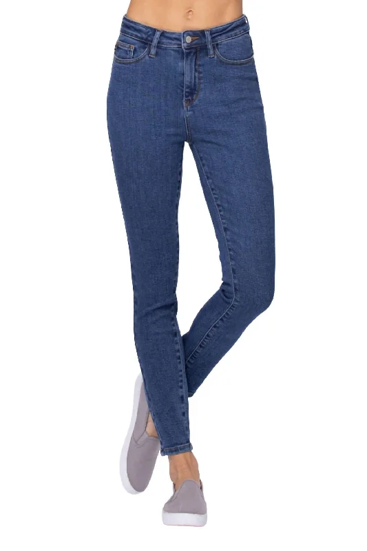 Cargo - pocket denim jeans with multiple utility pockets for added functionalityStone Wash High Waist Skinny Jean In Medium Blue