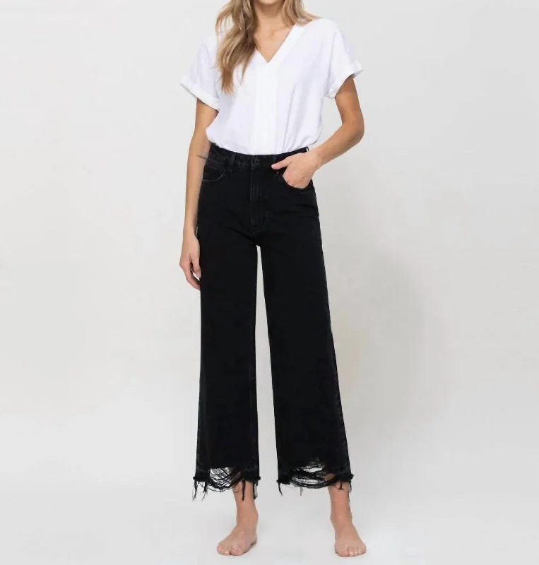 Denim jeans for a cooking class without restricting movementSuper High Rise Wide Leg Jean In Black Night